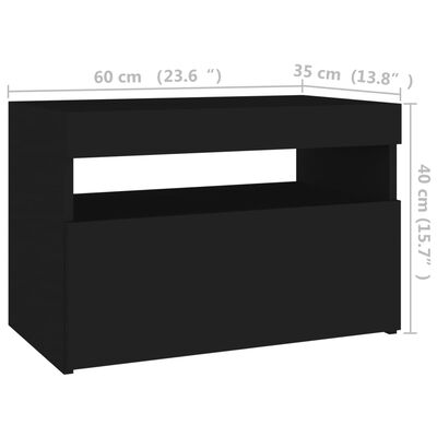 vidaXL Yöpöytä LED-valoilla musta 60x35x40 cm lastulevy