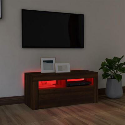 vidaXL TV-taso LED-valoilla ruskea tammi 90x35x40 cm