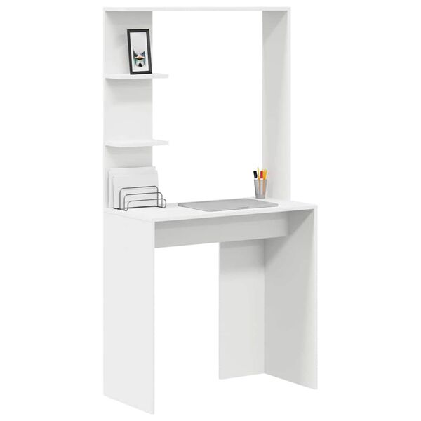 vidaXL Pöytä hyllyllä Valkoinen 78,5 x 37 x 154,5 cm Tekninen puu