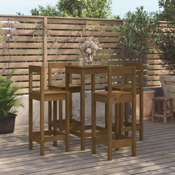 vidaXL 5-osainen Baarisarja hunajanruskea t&auml;ysi m&auml;nty