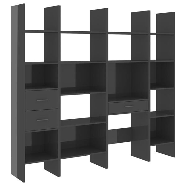 vidaXL 4-osainen Kirjahyllysarja korkeakiilto harmaa lastulevy