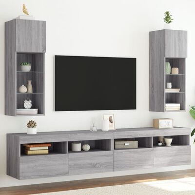 vidaXL TV-kaapit LED-valoilla 2 kpl harmaa Sonoma 30,5x30x90 cm