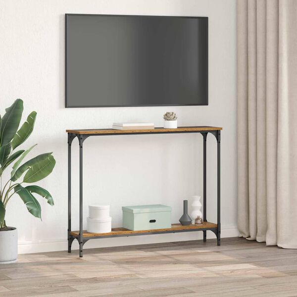 vidaXL Konsolip&ouml;yt&auml; hyllyll&auml; Vanha Puu 100 x 22,5 x 75 cm Tekninen puu