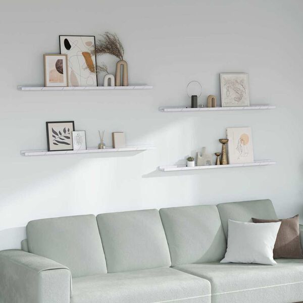 vidaXL Sein&auml;hylly 4 pcs Valkoinen marmori 115 x 9 x 3 cm Tekninen puu