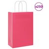 vidaXL Paperikassit 250 kpl kahvoilla pinkki 21x11x31 cm