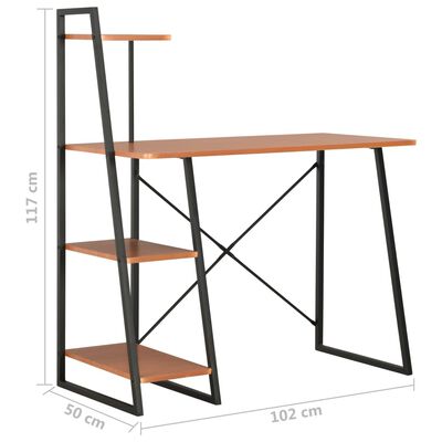 vidaXL Työpöytä hyllyillä musta ja ruskea 102x50x117 cm