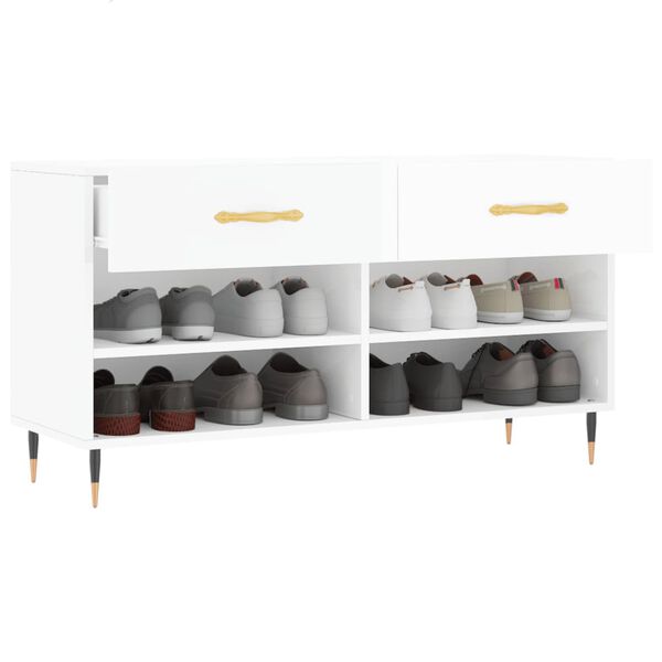 vidaXL Kenkäkaappi korkeakiilto valkoinen 102x35x55 cm tekninen puu