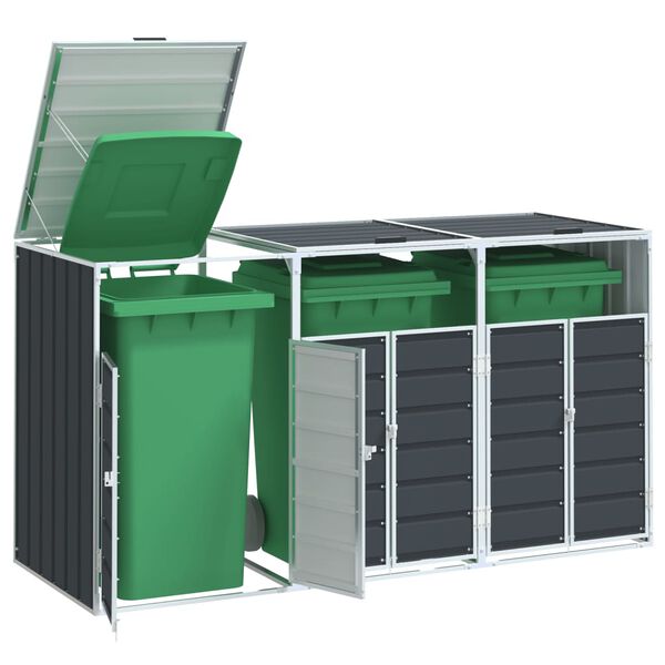 vidaXL Wheelie Bin S&auml;ilytys Triple Bins Antrasiitti 216x81x115cm Ter&auml;s