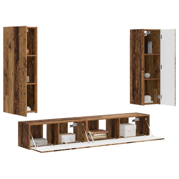 vidaXL TV-tasosetti Sein&auml;kiinnitett&auml;v&auml; 3 pcs Vanha puu Tekninen puu