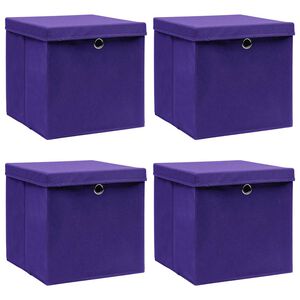 vidaXL S&auml;ilytyslaatikot kansilla 4 kpl purppura 32x32x32 cm kangas