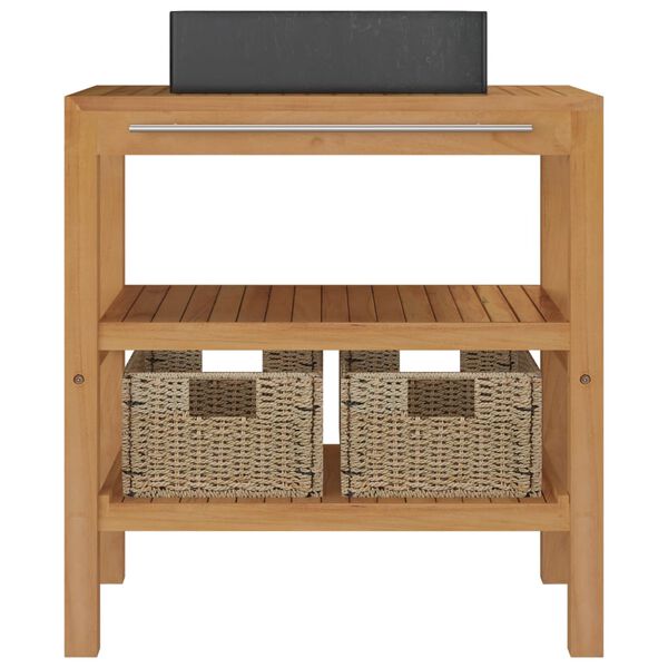 vidaXL Kylpyhuoneen hyllykk&ouml; t&auml;ysi tiikki pesualtaalla marmori musta