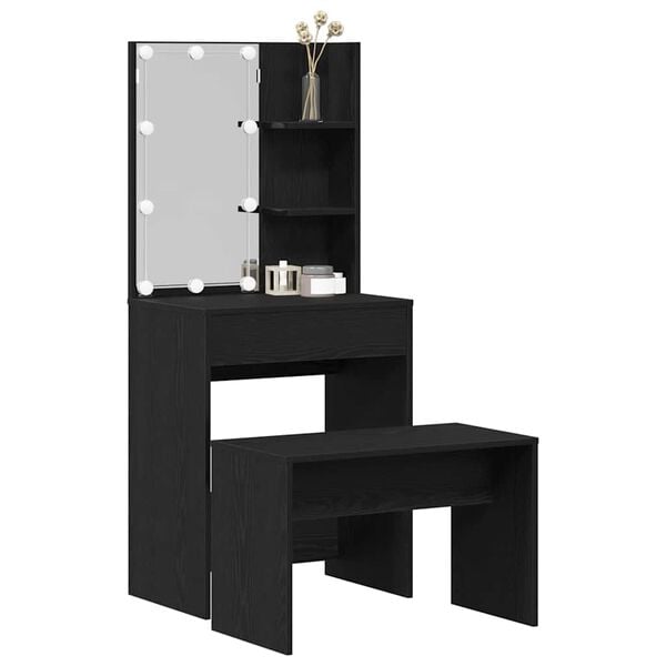 vidaXL LED-Meikkipöytäsetti peilivalot 2 pcs Musta tammi. Tekninen puu