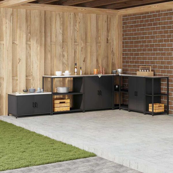 vidaXL Keitti&ouml;n s&auml;ilytys hyllyll&auml; Musta 60 x 50 x 92 cm Ter&auml;s