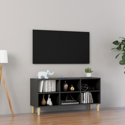 vidaXL TV-taso täyspuiset jalat harmaa 103,5x30x50 cm