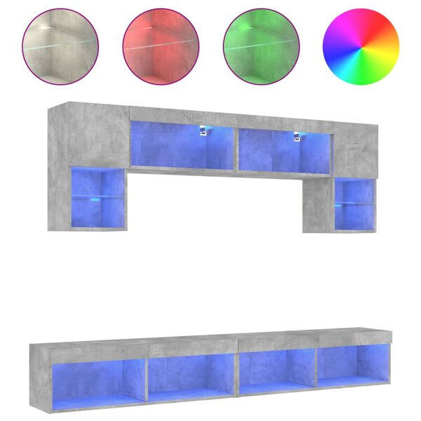 vidaXL 6-osainen LED TV-kaappisarja betoninharmaa tekninen puu