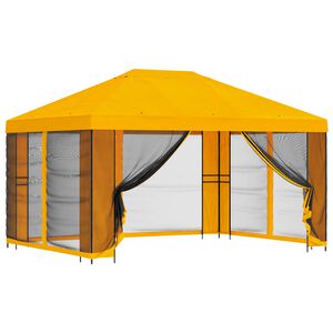 vidaXL Puutarhamaja sivuseinill&auml; 4 &times; 3 m Keltainen Polyesteri ja ter&auml;s