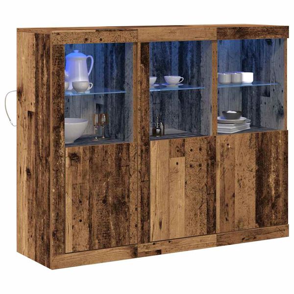 vidaXL LED-p&ouml;yt&auml;taso 3 pcs Vanha puu 123 x 37 x 100 cm Tekninen puu