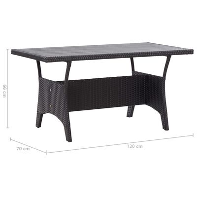 vidaXL Puutarhapöytä musta 120x70x66 cm polyrottinki