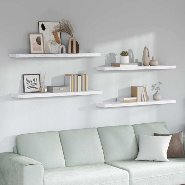 vidaXL Sein&auml;hylly 4 pcs Valkoinen marmori 120 x 23,5 x 4 cm