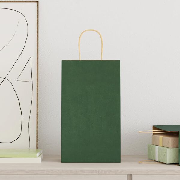 vidaXL Paperikassit 250 kpl kahvoilla vihre&auml; 21x11x36 cm