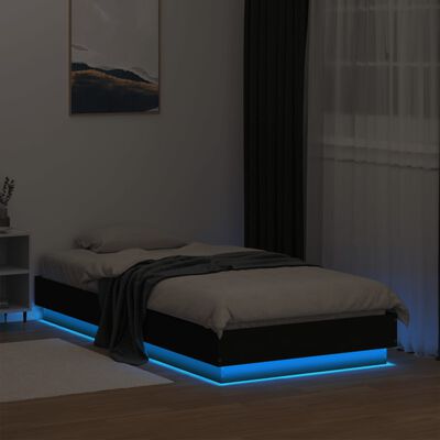 vidaXL Sängynrunko LED-valoilla musta 75x190 cm