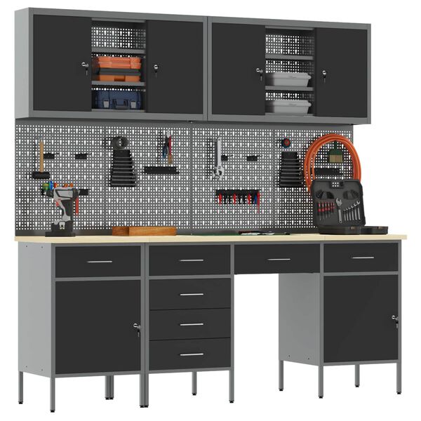 vidaXL Ty&ouml;p&ouml;yt&auml;kaappi lukkoon 10 pcs Musta Kehitetty puu ja ter&auml;s