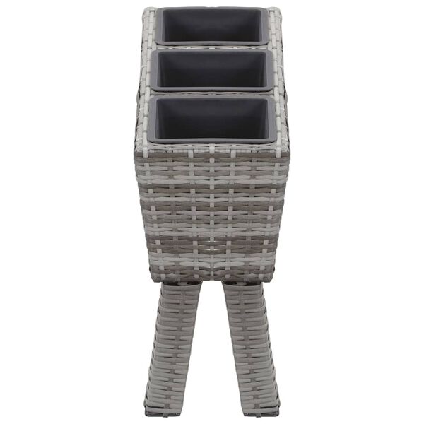 vidaXL Korotettu kukkalaatikko 3 ruukkua 72x25x50cm PE-rottinki harmaa