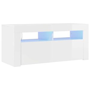 vidaXL TV-taso LED-valoilla korkeakiilto valkoinen 90x35x40 cm