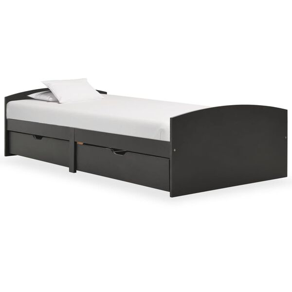 vidaXL Sängynrunko 2 vetolaatikolla harmaa täysi mänty 90x200 cm