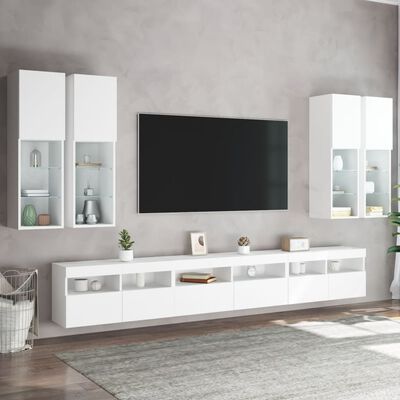 vidaXL 7-osainen TV-seinäkaappisarja LED-valoilla valkoinen