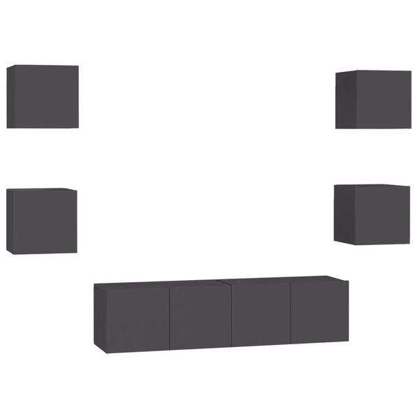 vidaXL 6-osainen TV-kaappisarja harmaa lastulevy