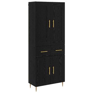 vidaXL Korkea kaappi Musta tammi. 69,5 x 34 x 180 cm Tekninen puu