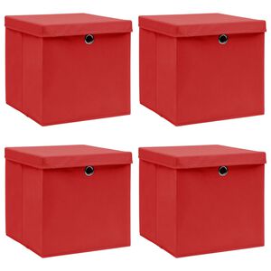 vidaXL S&auml;ilytyslaatikot kansilla 4 kpl punainen 32x32x32 cm kangas