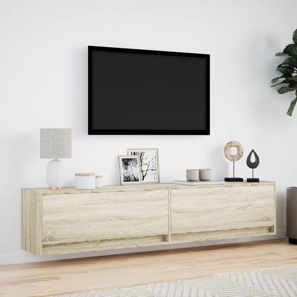 vidaXL TV-seinäkaappi LED-valoilla Sonoma-tammi 180x31x38 cm