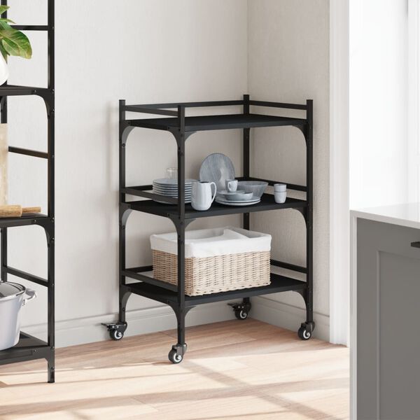 vidaXL Keittiövaunu musta 50x35x75,5 cm tekninen puu