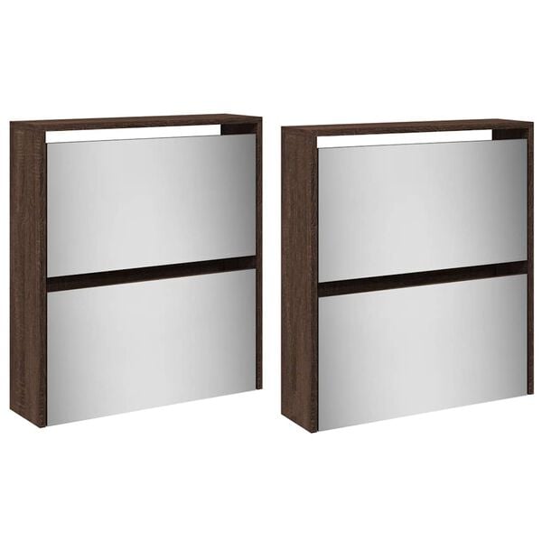 vidaXL Kenk&auml;kaappi peilill&auml; 4 tasoa ruskea tammi 63x17x134 cm