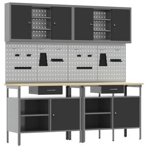 vidaXL Ty&ouml;p&ouml;yt&auml;setti 8 pcs Punainen ja harmaa Jauhemaalattu Ter&auml;s