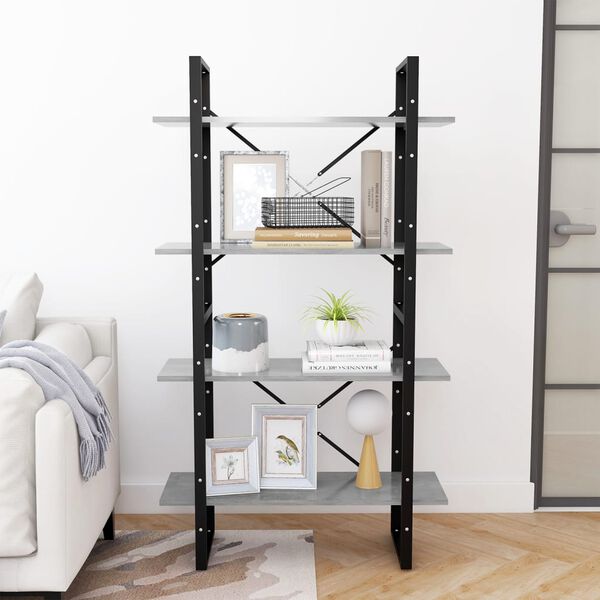 vidaXL 4-tasoinen kirjahylly betoninharmaa 80x30x140 cm tekninen puu