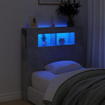 vidaXL Sängynpääty LED-valoilla harmaa 100x18,5x103,5 cm tekninen puu