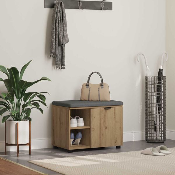 vidaXL Halli penkki tyynyll&auml; hyllyll&auml; Artisan Tammi 60 x 38 x 46 cm