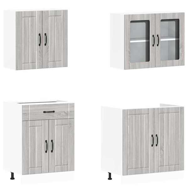 vidaXL 4-osainen keitti&ouml;n kaappisetti "Lucca" harmaa Sonoma tekninen puu