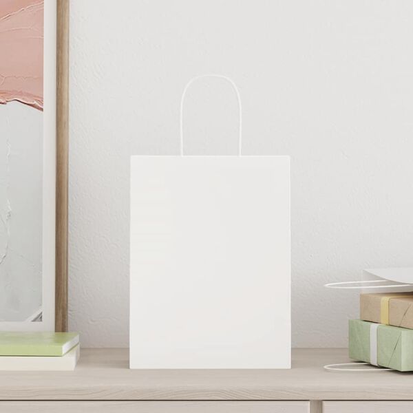 vidaXL Paperikassit 250 kpl kahvoilla valkoinen 21x11x28 cm