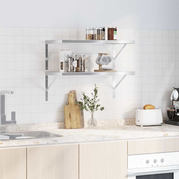 vidaXL Sein&auml;hyllyt 2 kpl 75x40 cm hopea ruostumaton ter&auml;s