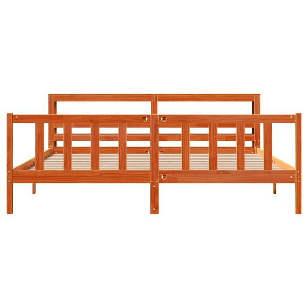 vidaXL Sängynrunko päädyllä vahanruskea 200x200 cm täysi mänty