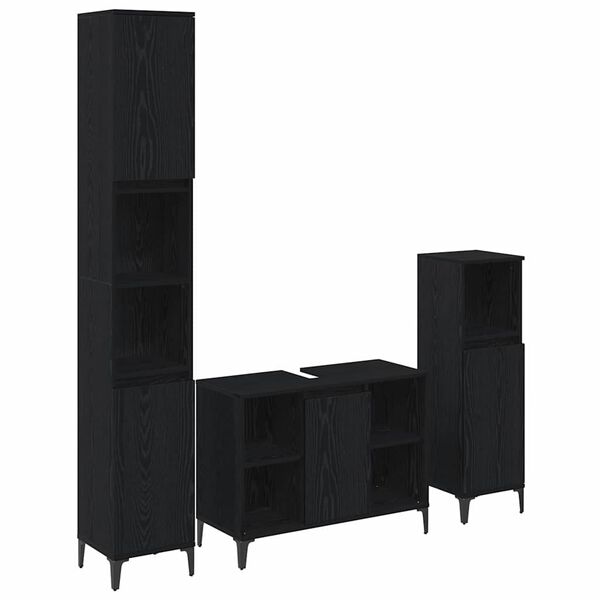 vidaXL Kylpyhuonekalustesetti hyllyll&auml; 3 pcs Musta tammi Tekninen puu