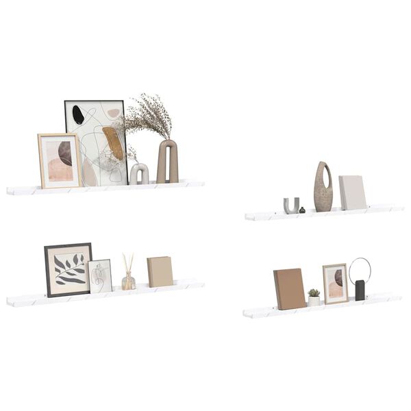 vidaXL Sein&auml;hylly 4 pcs Valkoinen marmori 100 x 9 x 3 cm Tekninen puu