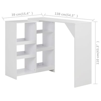 vidaXL Baaripöytä siirrettävällä hyllyllä valkoinen 138x39x110 cm