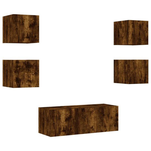 vidaXL 6-osainen LED TV-kaappisarja savutammi tekninen puu