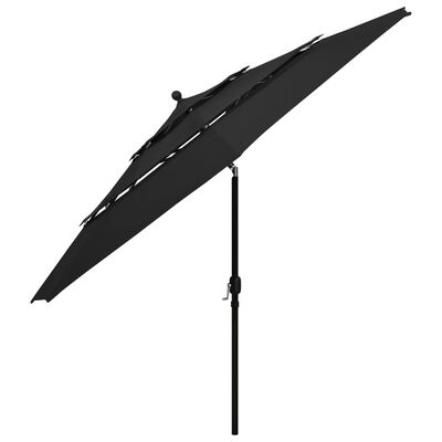 vidaXL 3-tasoinen aurinkovarjo alumiinitanko musta 3,5 m