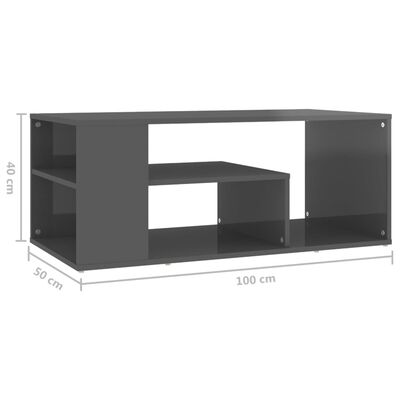 vidaXL Sohvapöytä korkeakiilto harmaa 100x50x40 cm lastulevy